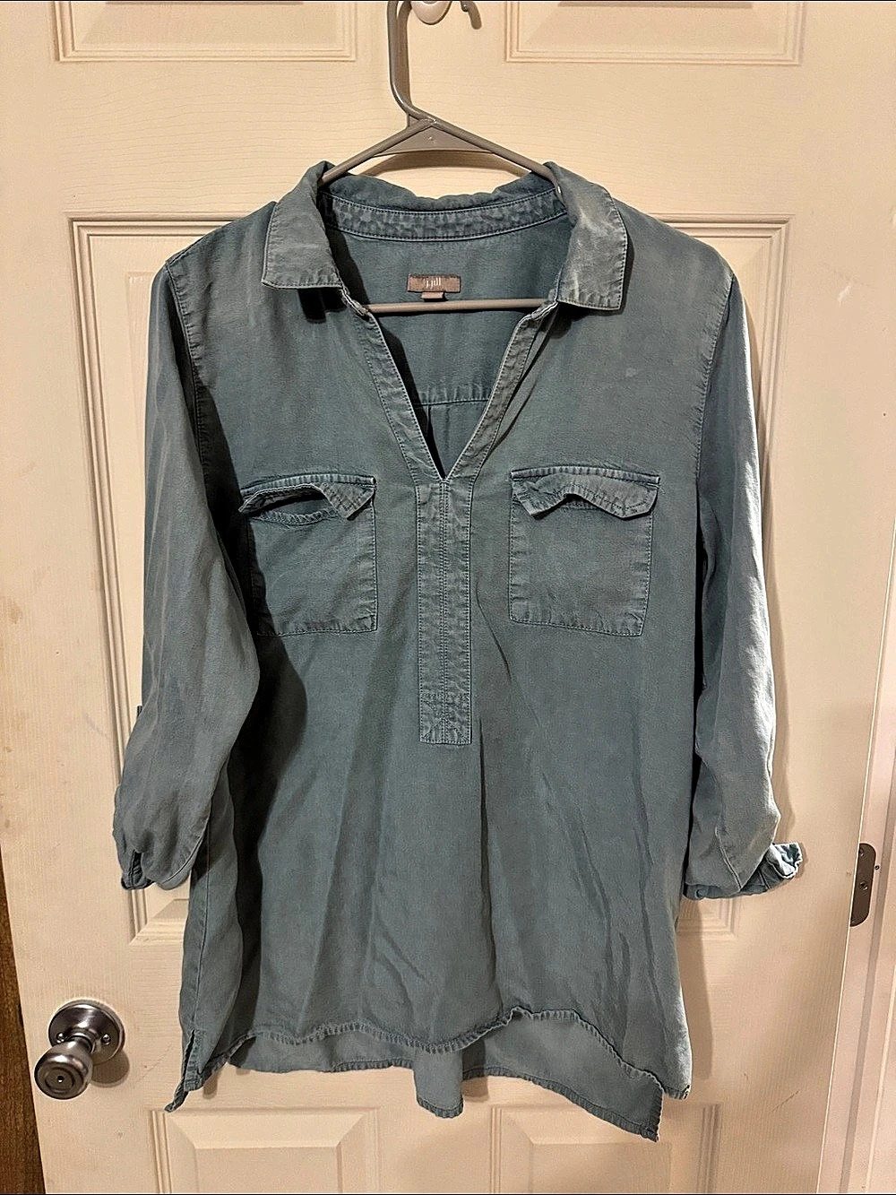 J.Jill Chambray Long-Sleeve Tunic Shirt Blue Medium